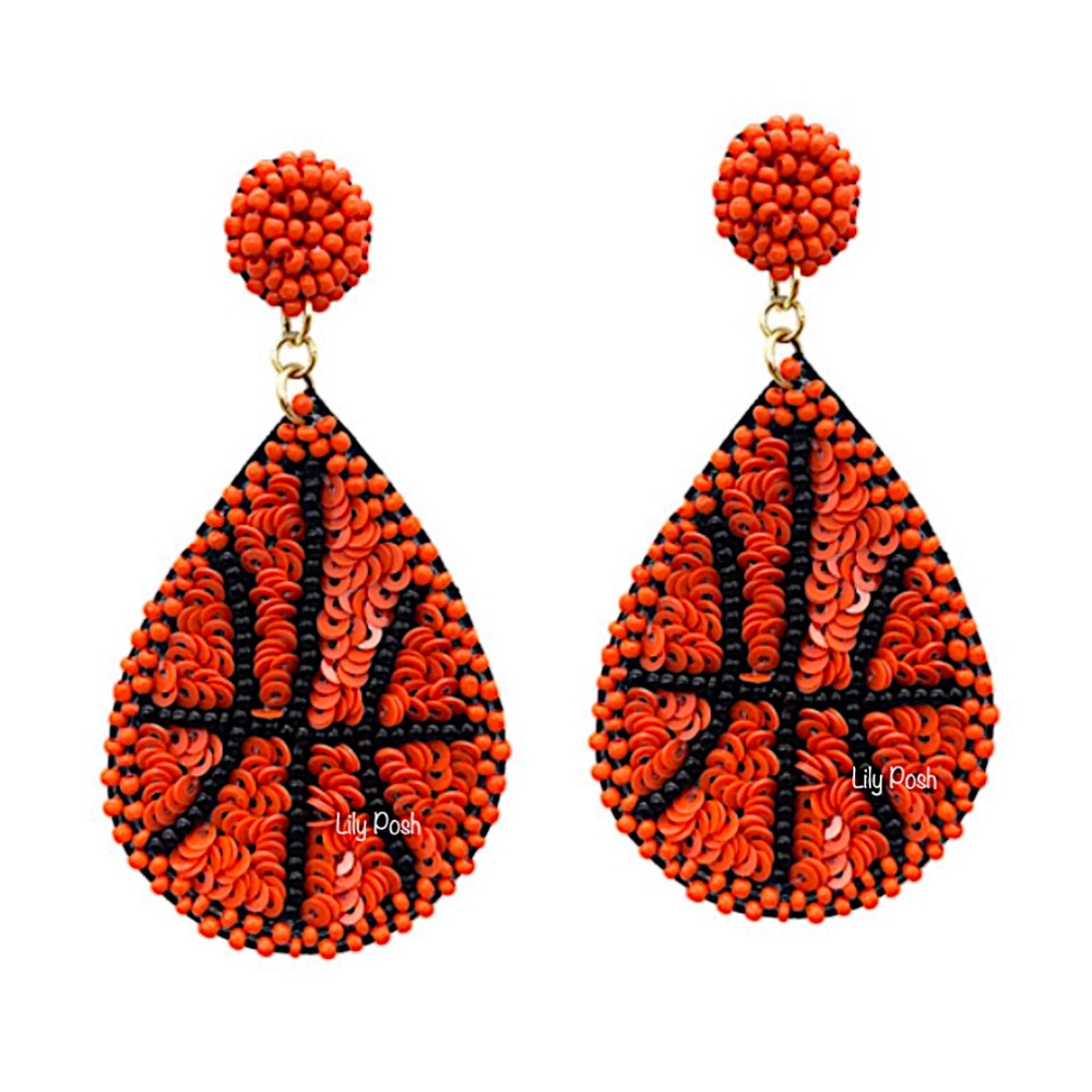 Sequin Basketball Earring, Seed Bead Game Day Earring